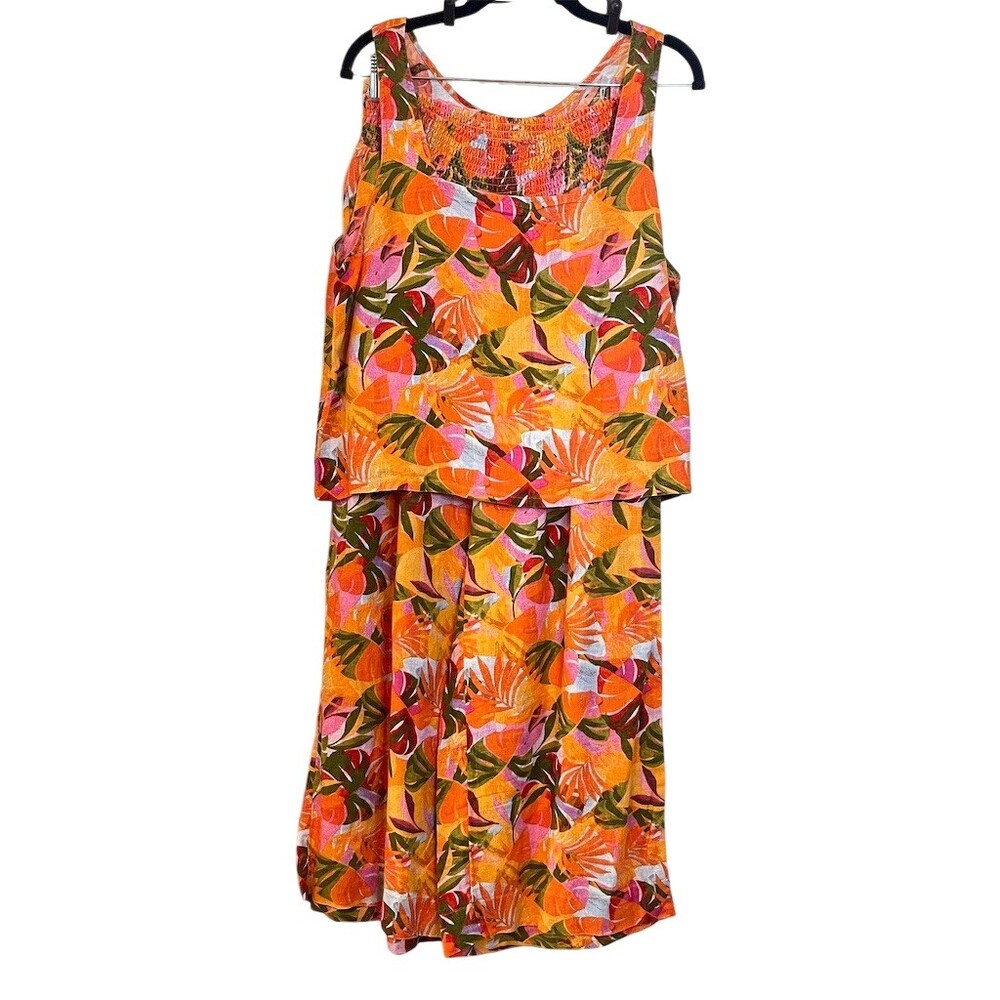 100% Linen Wide Leg Pants Outfit L/XL Tropical Vacation Resort Breathable Summer